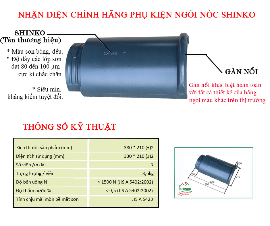 Kích thước ngói màu SHINKO - Ngói phụ kiện